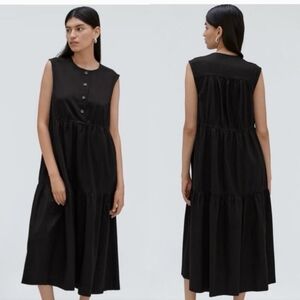 Everlane The Tiered Cotton Sleeveless Midi Dress Black Women